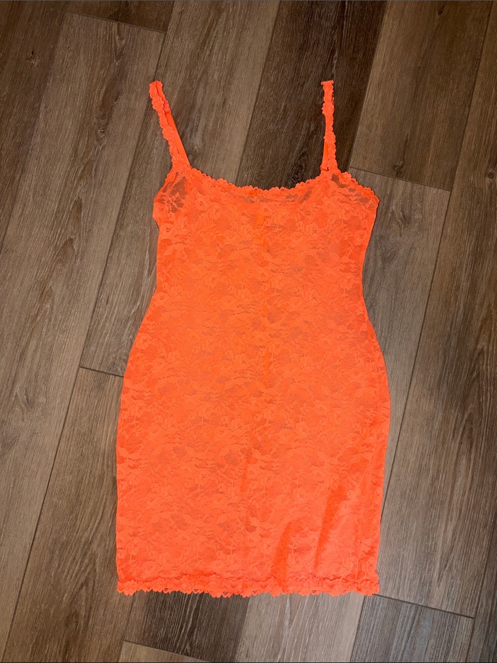 SKIMS Lace Slip Dress Neon Orange